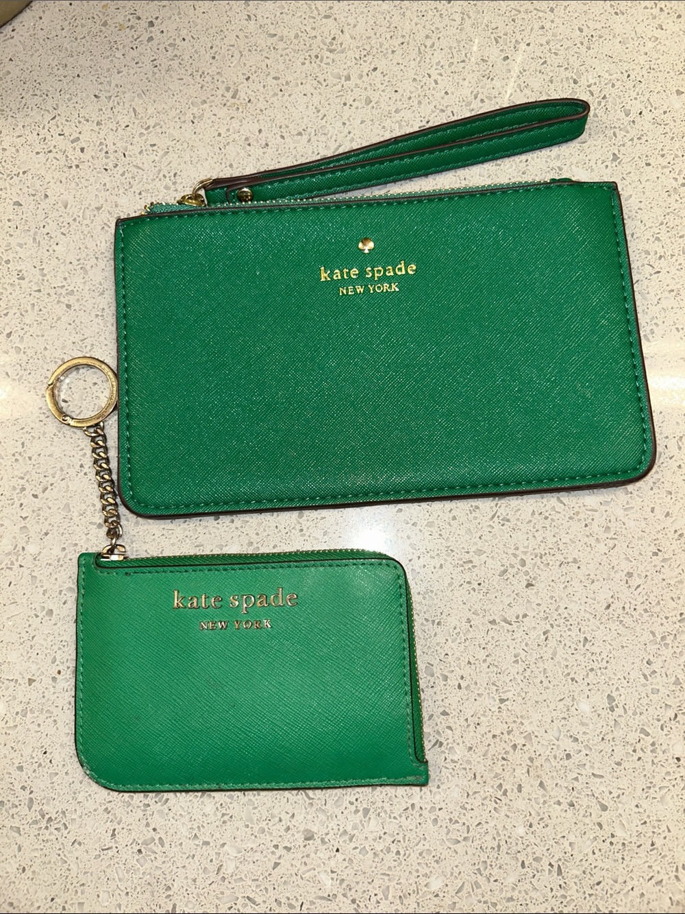 kate spade Green Saffiano Wristlet and Zip Card Case Set